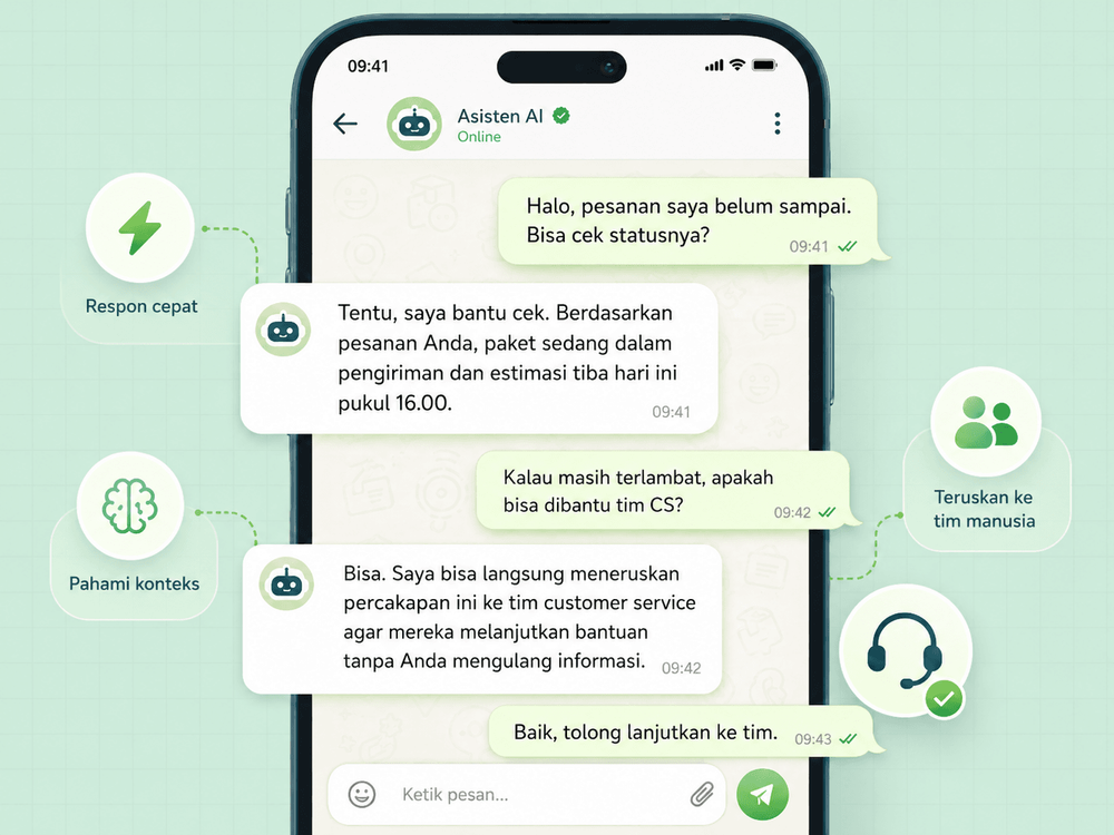 Chatbot AI yang Menjawab Cepat, Paham Konteks, dan Siap Handoff ke Tim Anda