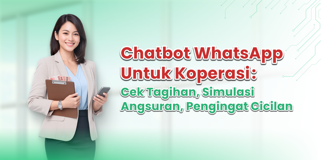 Ilustrasi petugas koperasi menggunakan WhatsApp untuk cek tagihan pinjaman dan cicilan anggota