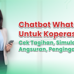 Ilustrasi petugas koperasi menggunakan WhatsApp untuk cek tagihan pinjaman dan cicilan anggota